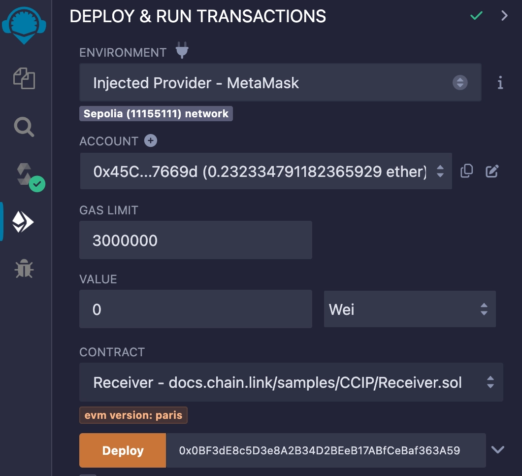 Chainlink CCIP Deploy receiver Sepolia